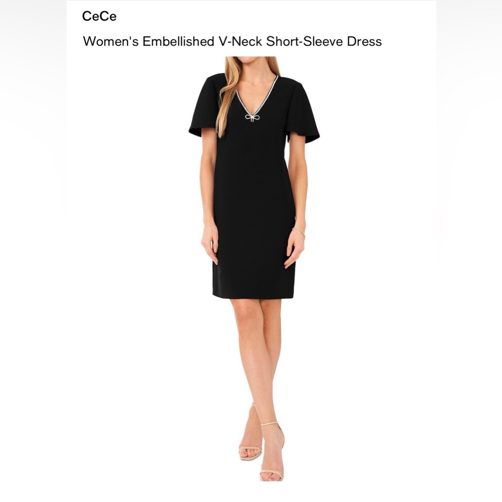 CeCe Black V-Neck Short-Sleeve Dress